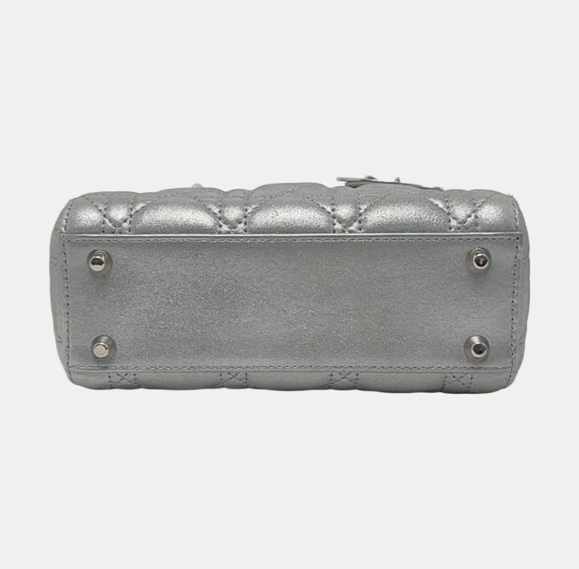 Dior - Lady Dior Mini - Lambskin leather - Metallic Light Blue with Silver-Tone Hardware - (mini)