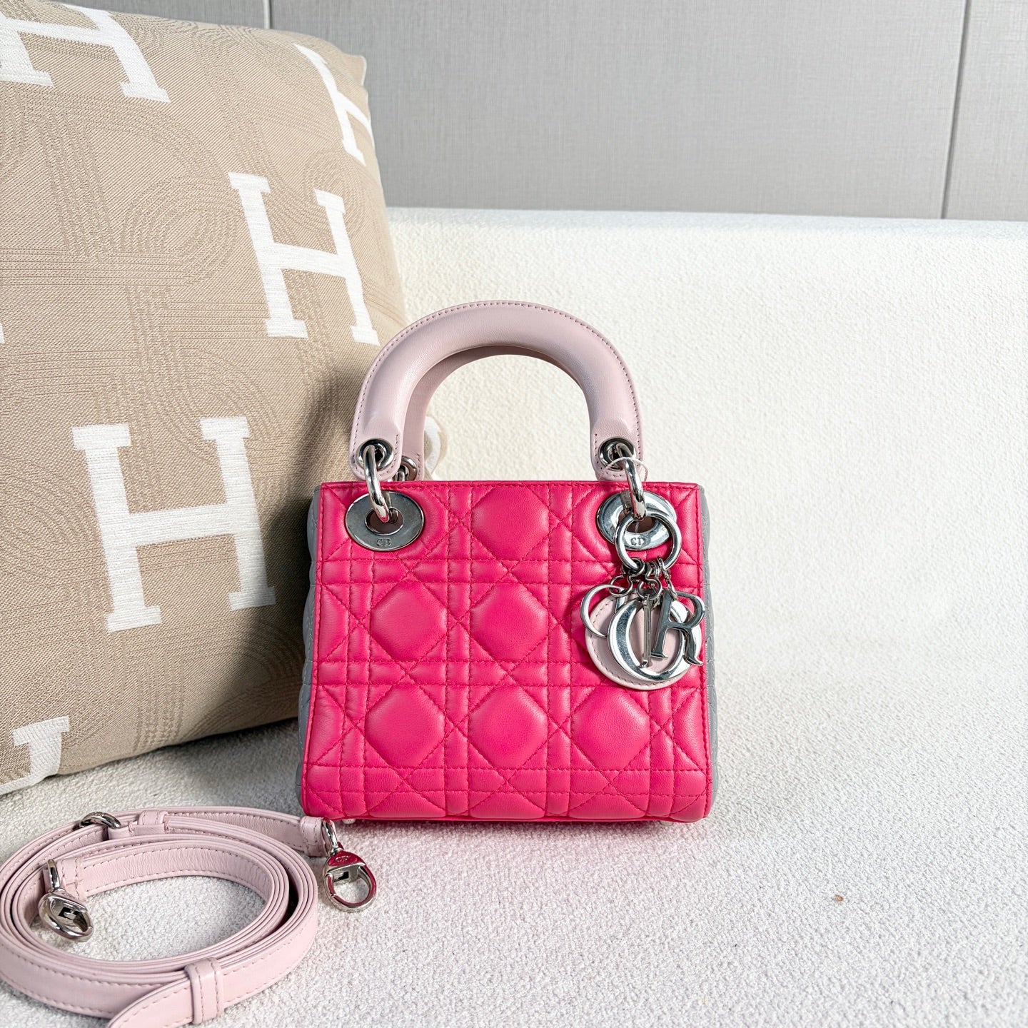 Dior - Lady Dior Mini - Lambskin leather - Multicolour (Hot Pink, Light Pink, Grey) - (Mini)