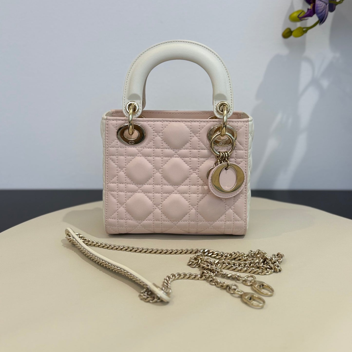Dior - Lady Dior Mini - Lambskin leather - Pink and White 'Strawberry Milkshake' - (Mini)
