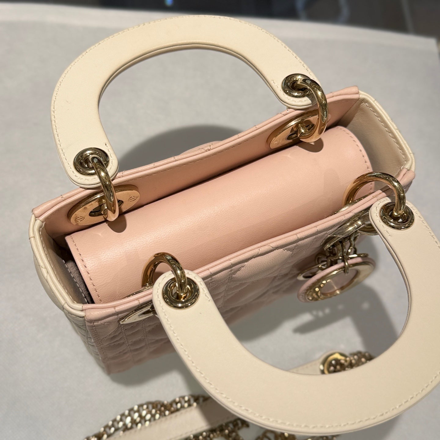 Dior - Lady Dior Mini - Lambskin leather - Pink and White 'Strawberry Milkshake' - (Mini)