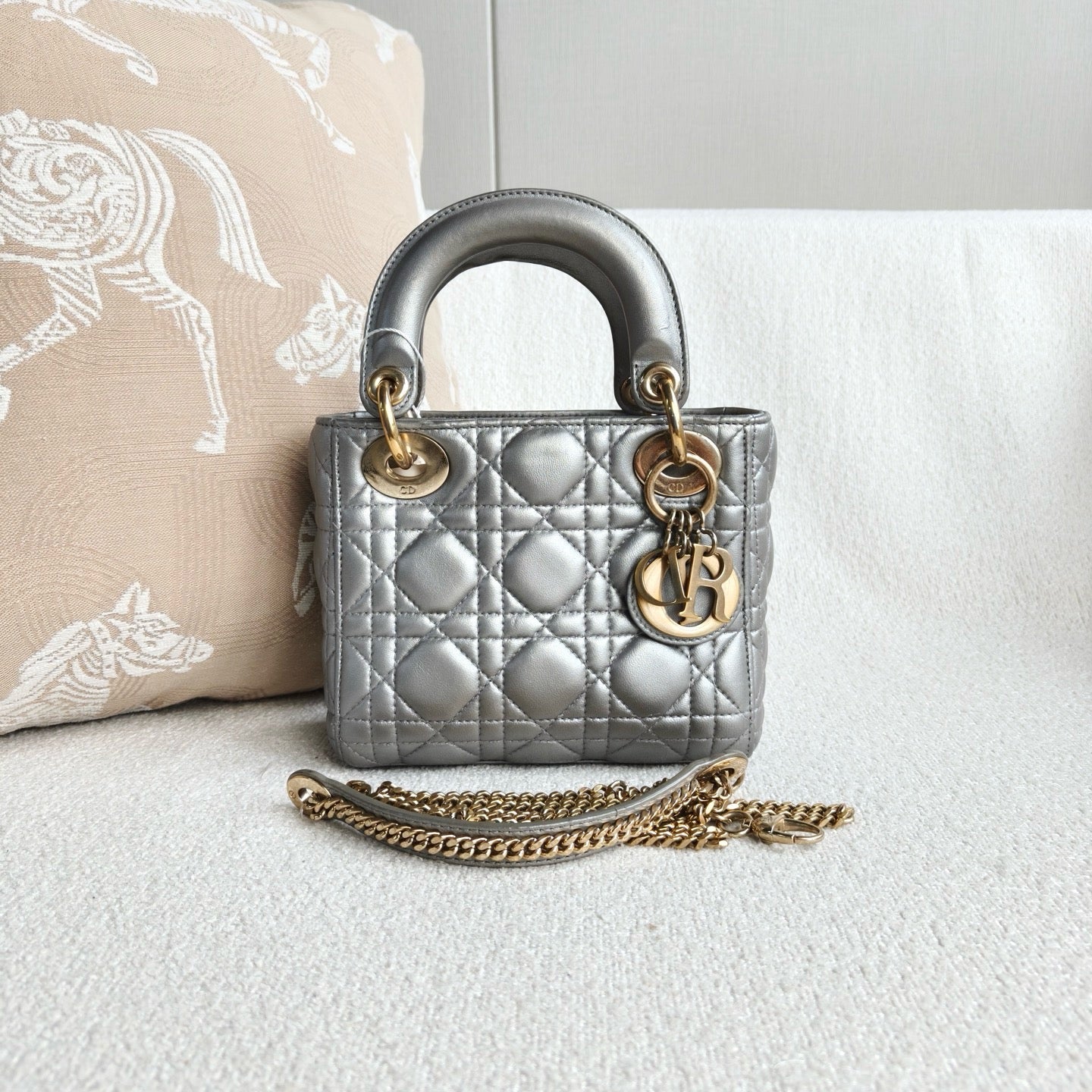 Dior - Lady Dior Mini - Lambskin leather - Silver - (Mini)