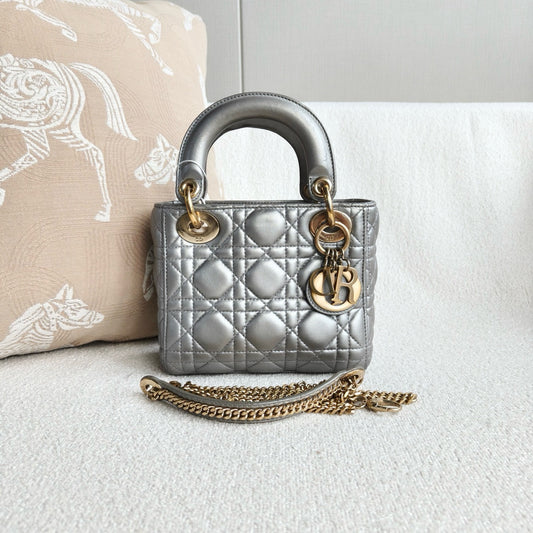 Dior - Lady Dior Mini - Lambskin leather - Silver - (Mini)