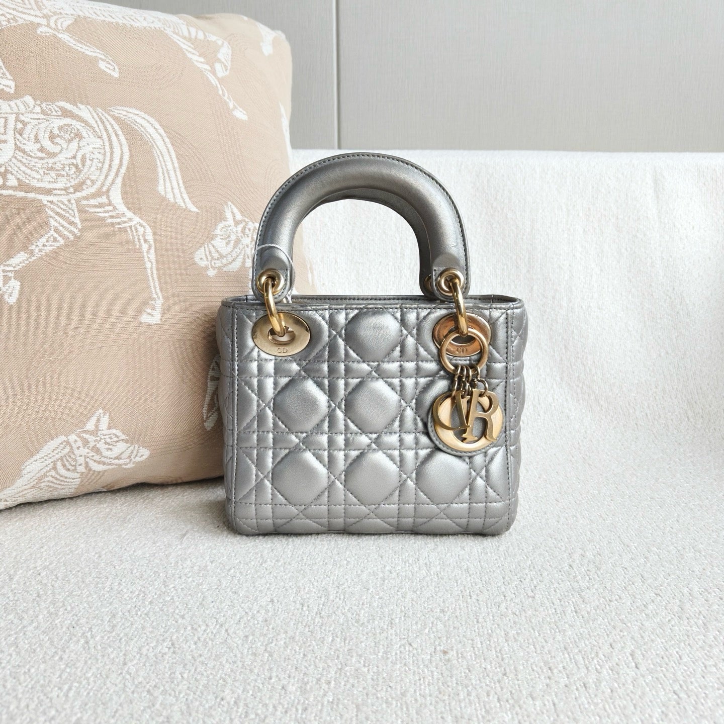 Dior - Lady Dior Mini - Lambskin leather - Silver - (Mini)