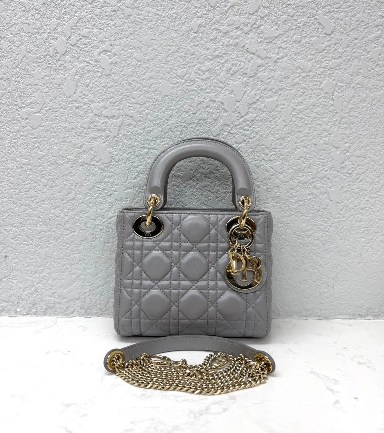 Dior - Lady Dior Mini - Leather - Grey with Gold-Tone Hardware - (mini)