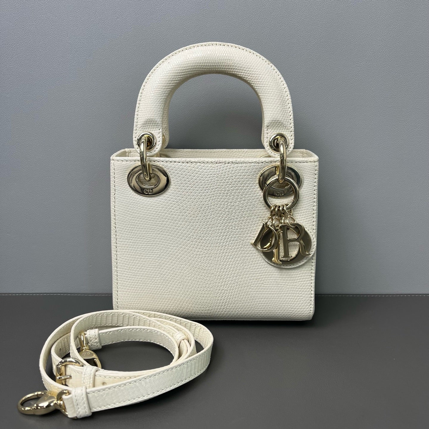 Dior - Lady Dior Mini - Lizard skin - White - (mini)