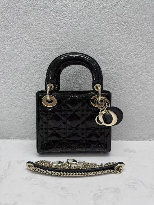 Dior - Lady Dior Mini - Patent leather - Black - (Mini)