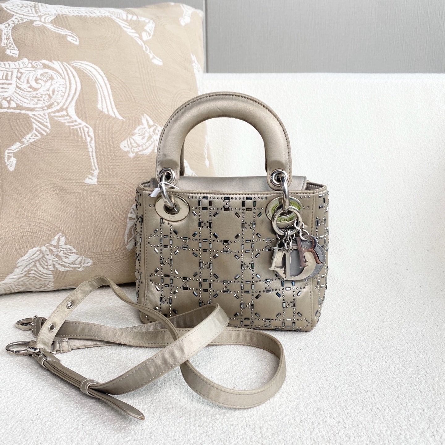 Dior - Lady Dior Mini - Satin with crystal embellishments - Grey - (mini)