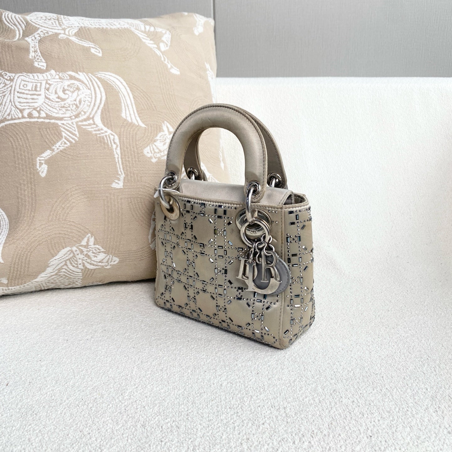 Dior - Lady Dior Mini - Satin with crystal embellishments - Grey - (mini)