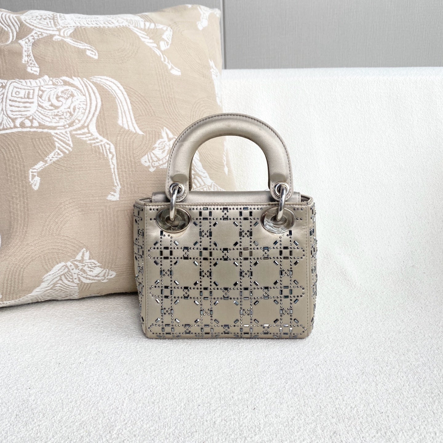Dior - Lady Dior Mini - Satin with crystal embellishments - Grey - (mini)