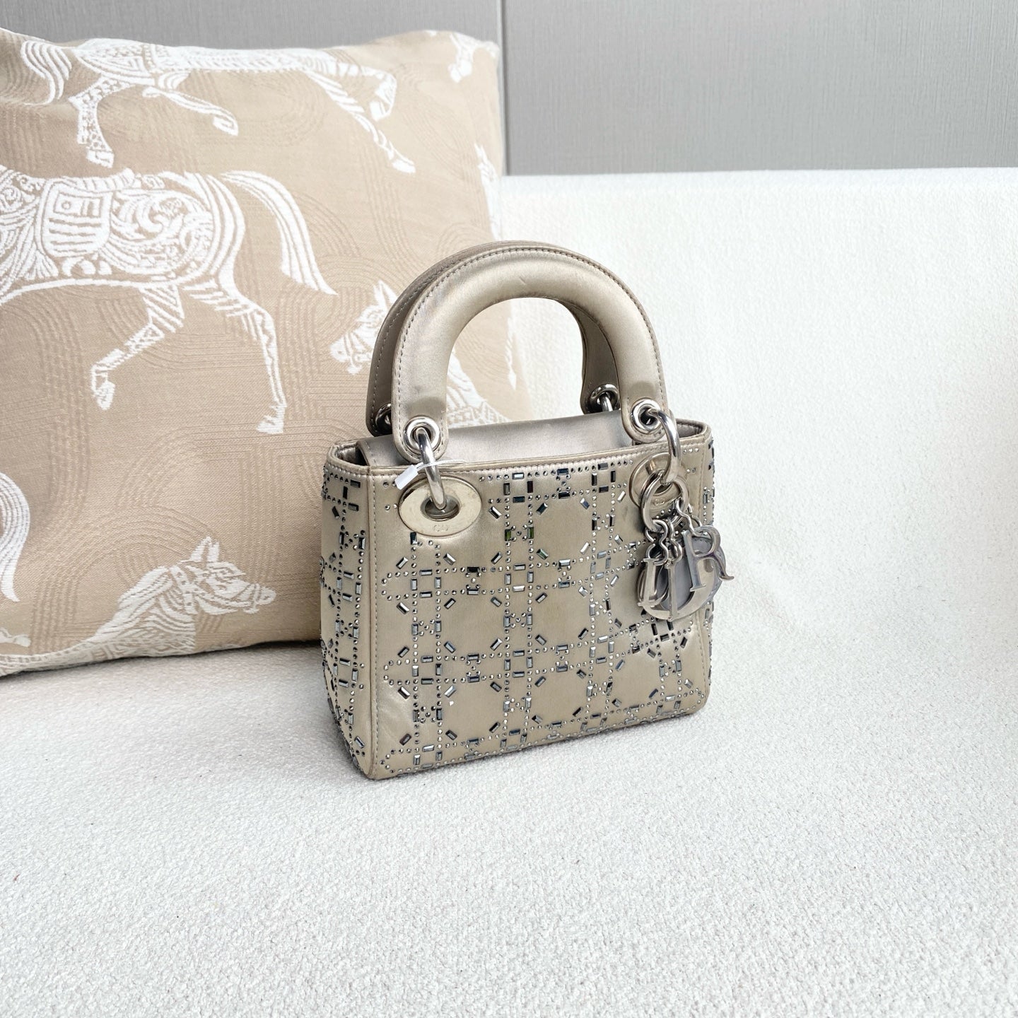 Dior - Lady Dior Mini - Satin with crystal embellishments - Grey - (mini)