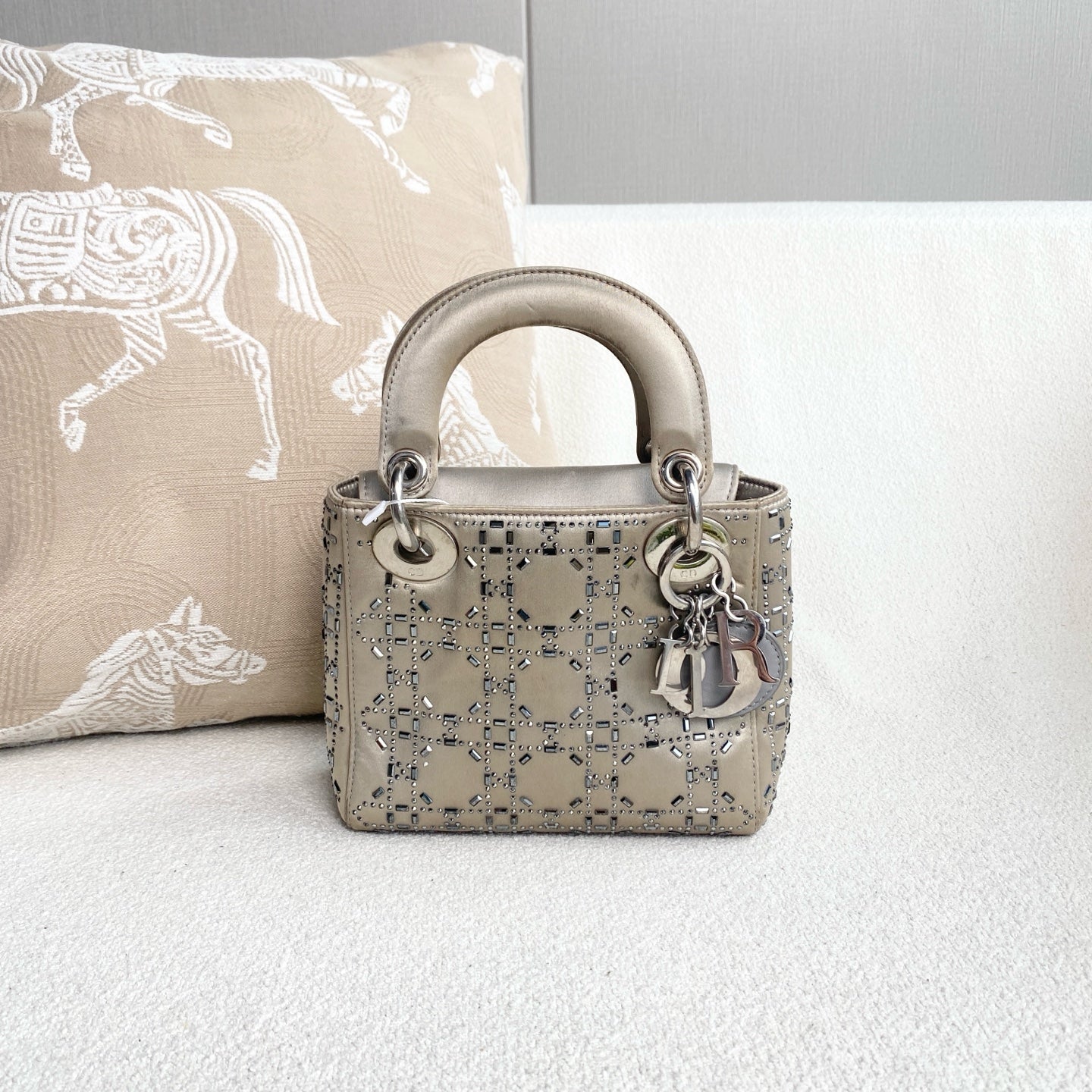 Dior - Lady Dior Mini - Satin with crystal embellishments - Grey - (mini)