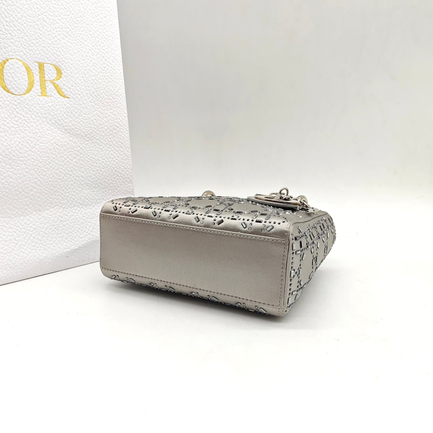 Dior - Lady Dior Mini - Satin with Rhinestone Embellishments - Grey - (mini)
