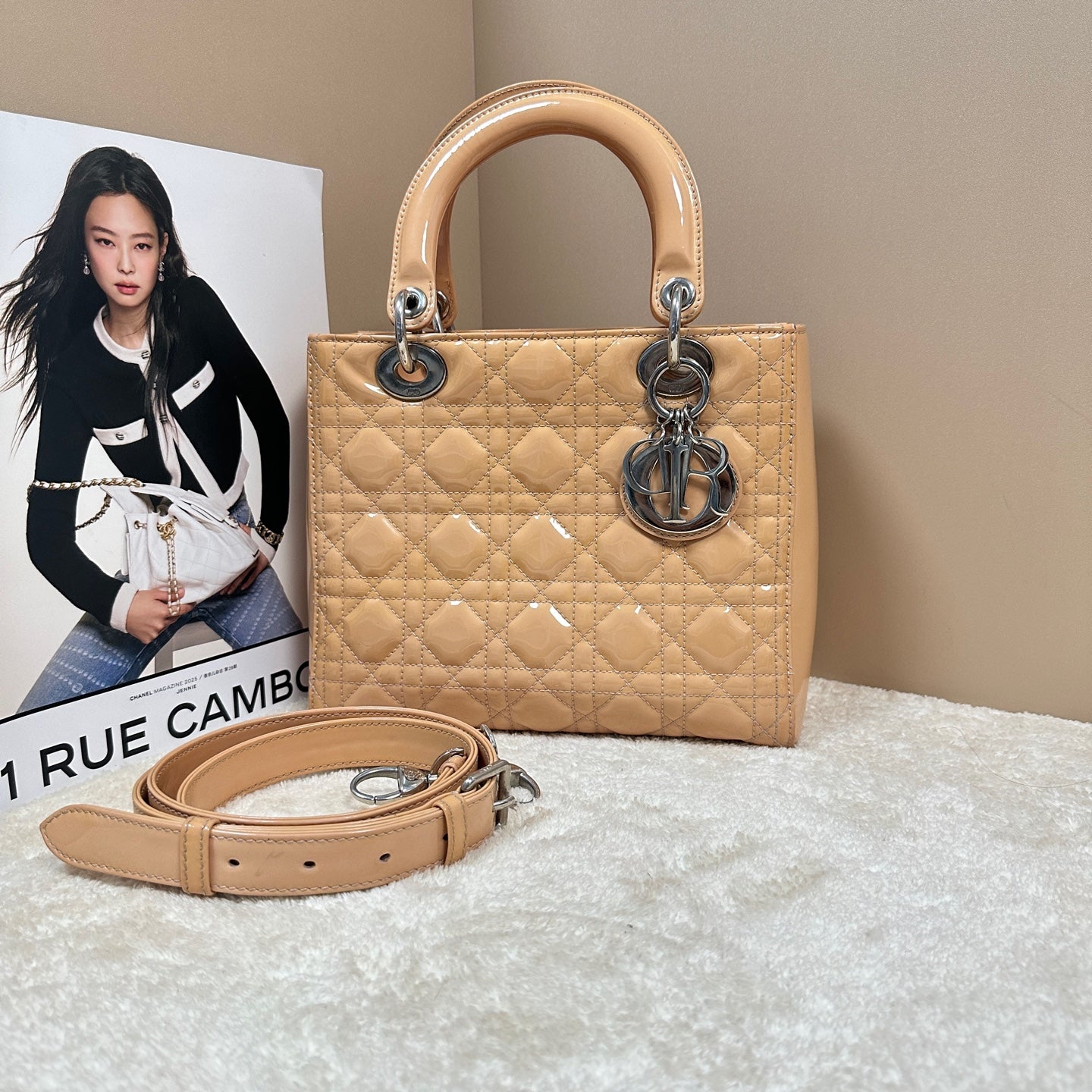 Dior - Lady Dior - Patent leather - Beige - (medium)