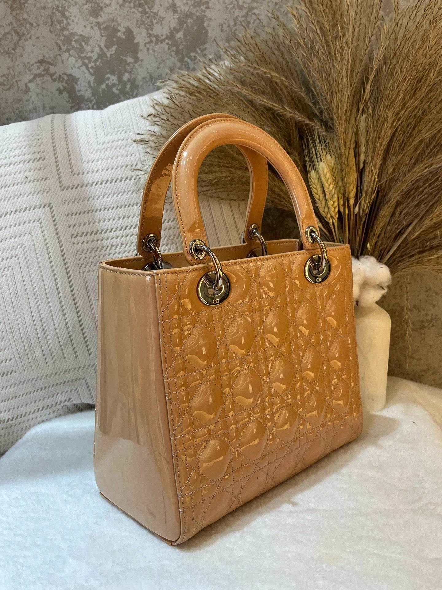 Dior - Lady Dior - Patent leather - Beige - (medium)