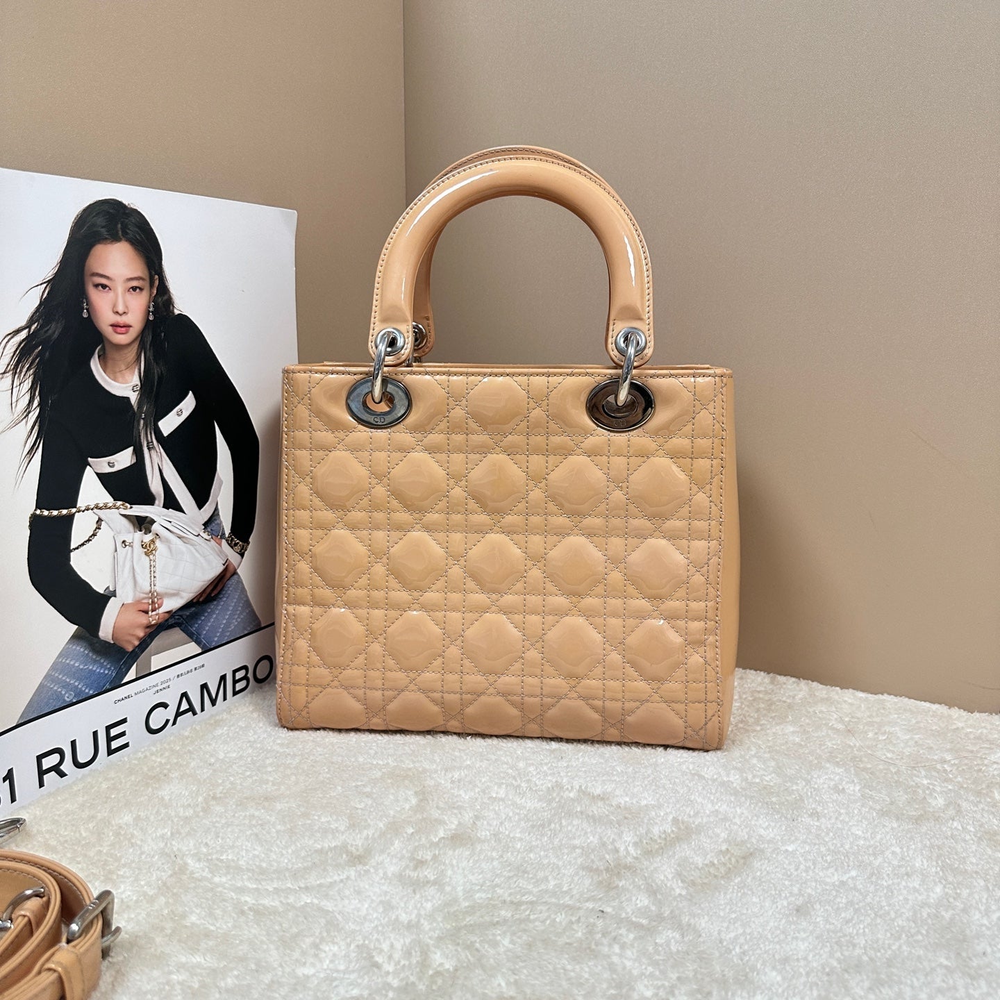 Dior - Lady Dior - Patent leather - Beige - (medium)