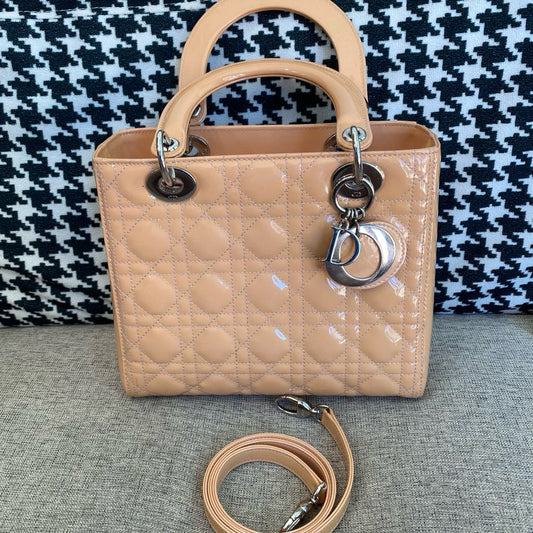 Dior - Lady Dior - Patent leather - Beige - (small)