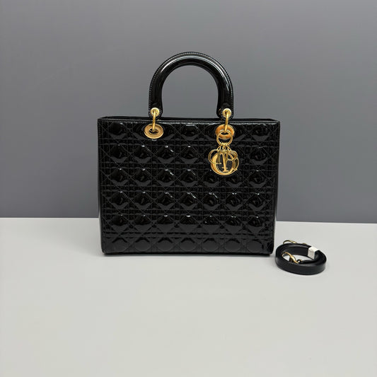 Dior - Lady Dior - Patent leather - Black - (Large)