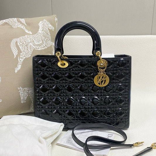 Dior - Lady Dior - Patent leather - Black - (large)