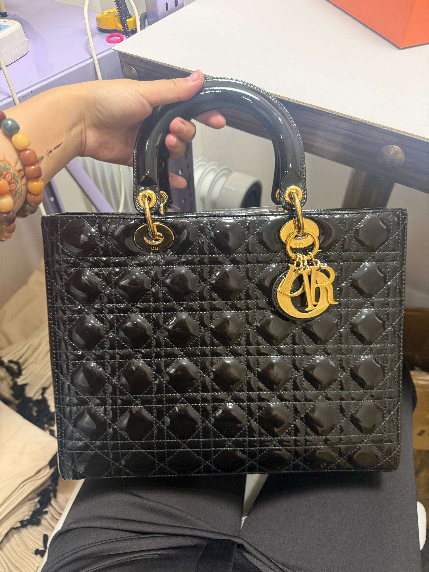 Dior - Lady Dior - Patent leather - Black - (large)