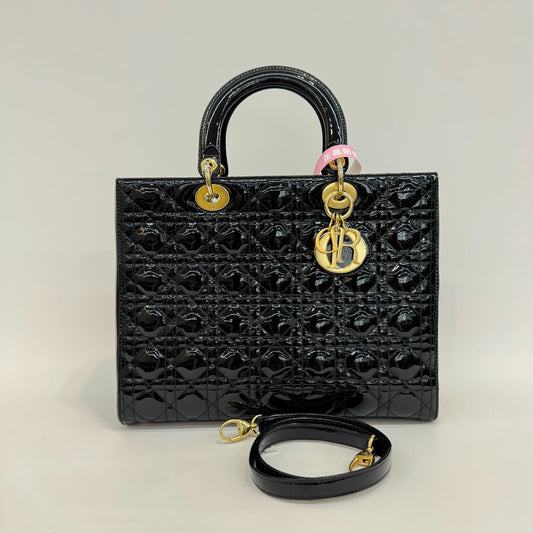 Dior - Lady Dior - Patent leather - Black with Gold-Tone Hardware - (Medium)