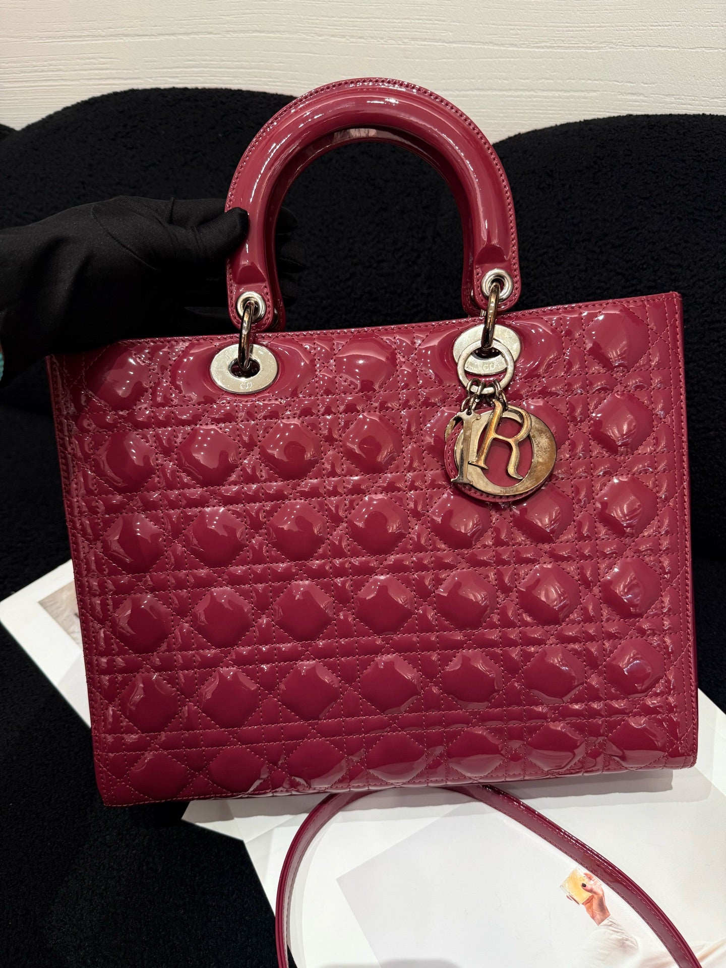 Dior - Lady Dior - Patent leather - Burgundy - (Large)