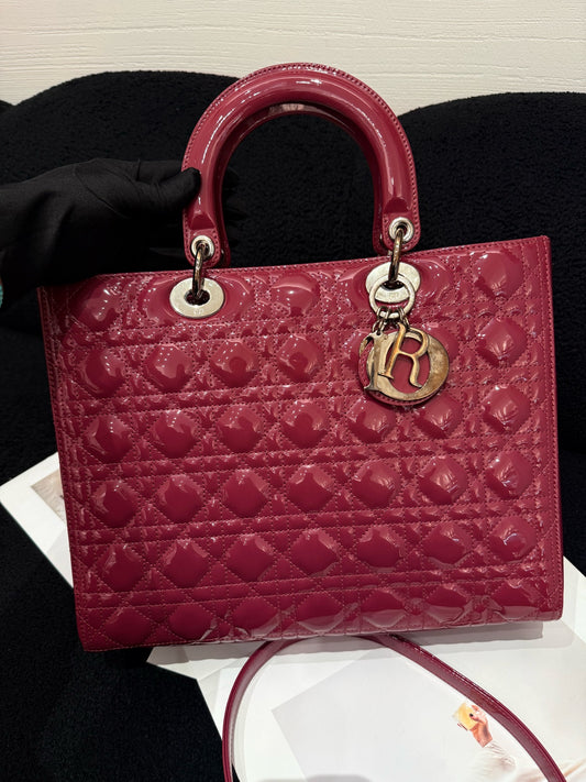 Dior - Lady Dior - Patent leather - Burgundy - (Large)