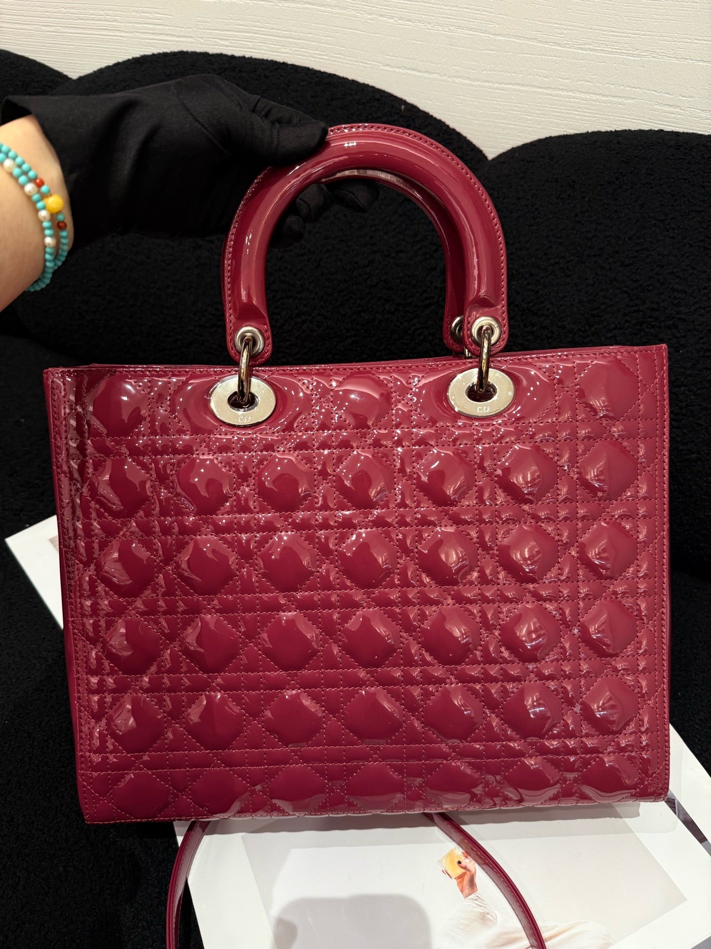 Dior - Lady Dior - Patent leather - Burgundy - (Large)