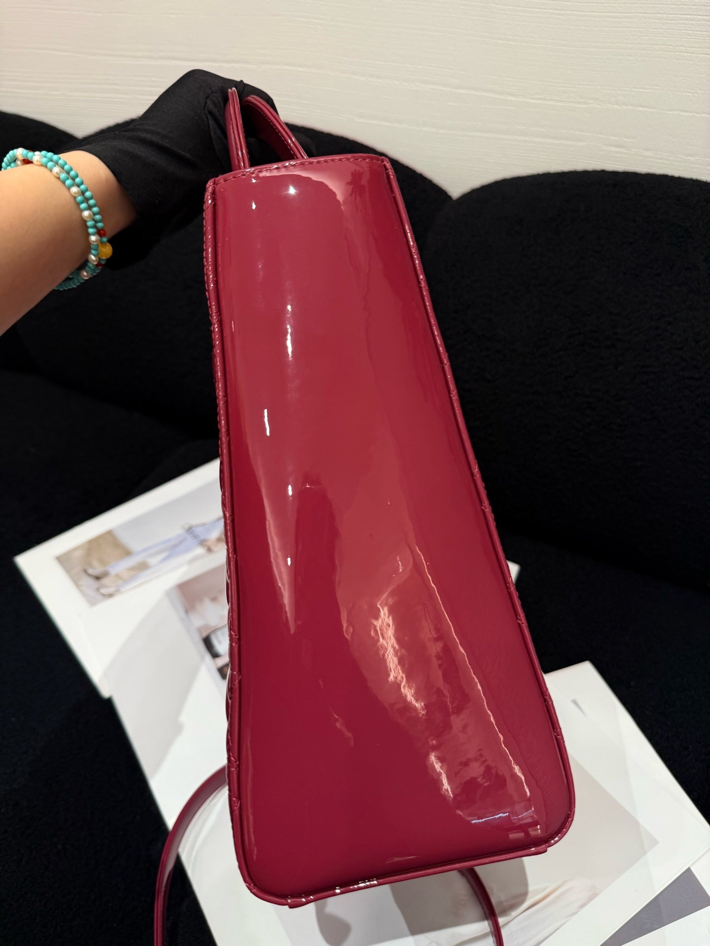 Dior - Lady Dior - Patent leather - Burgundy - (Large)