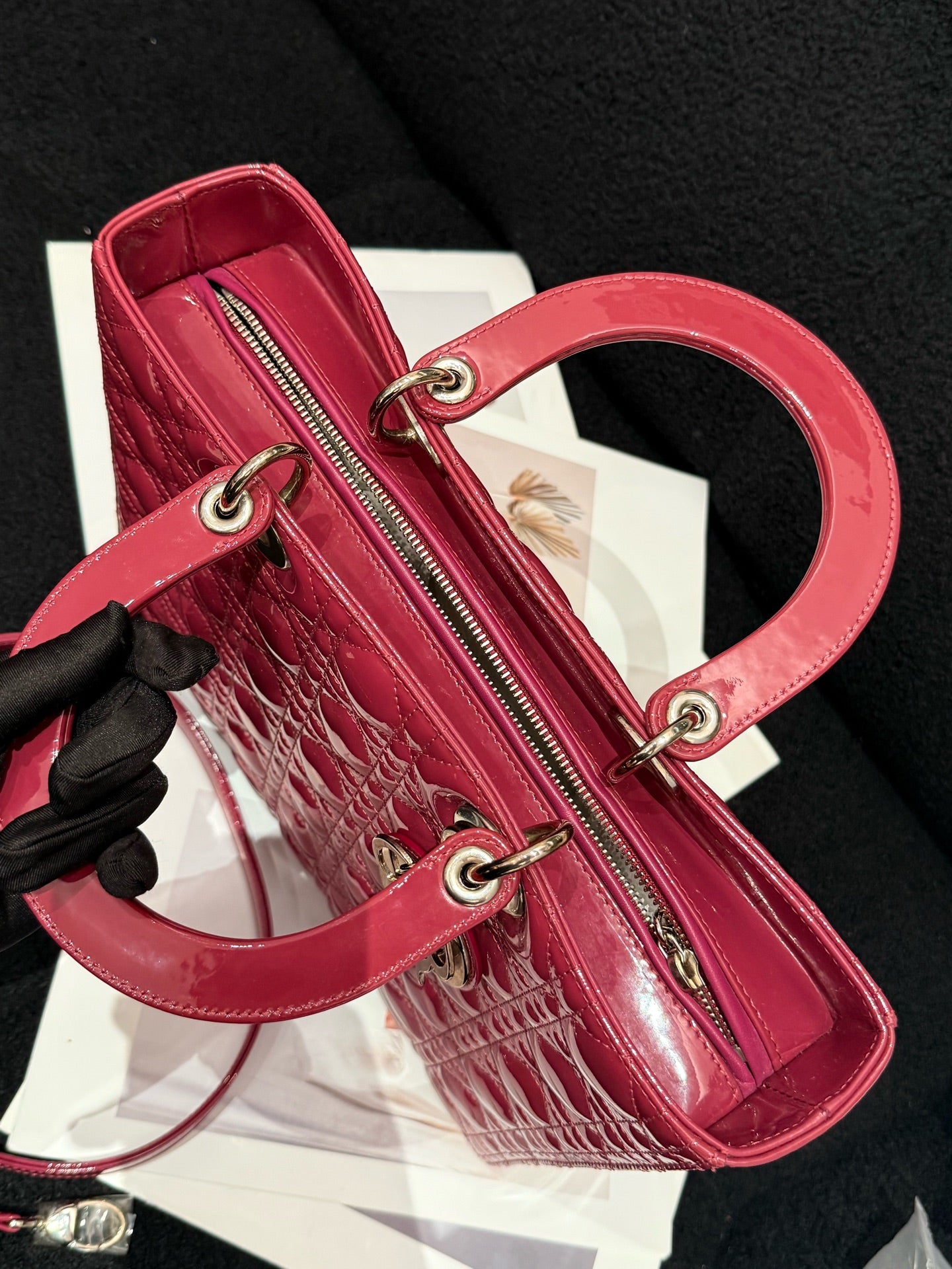 Dior - Lady Dior - Patent leather - Burgundy - (Large)