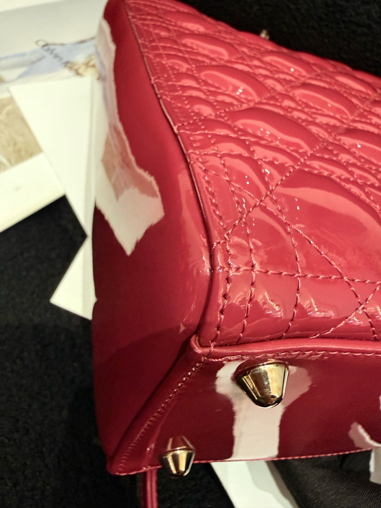 Dior - Lady Dior - Patent leather - Burgundy - (Large)
