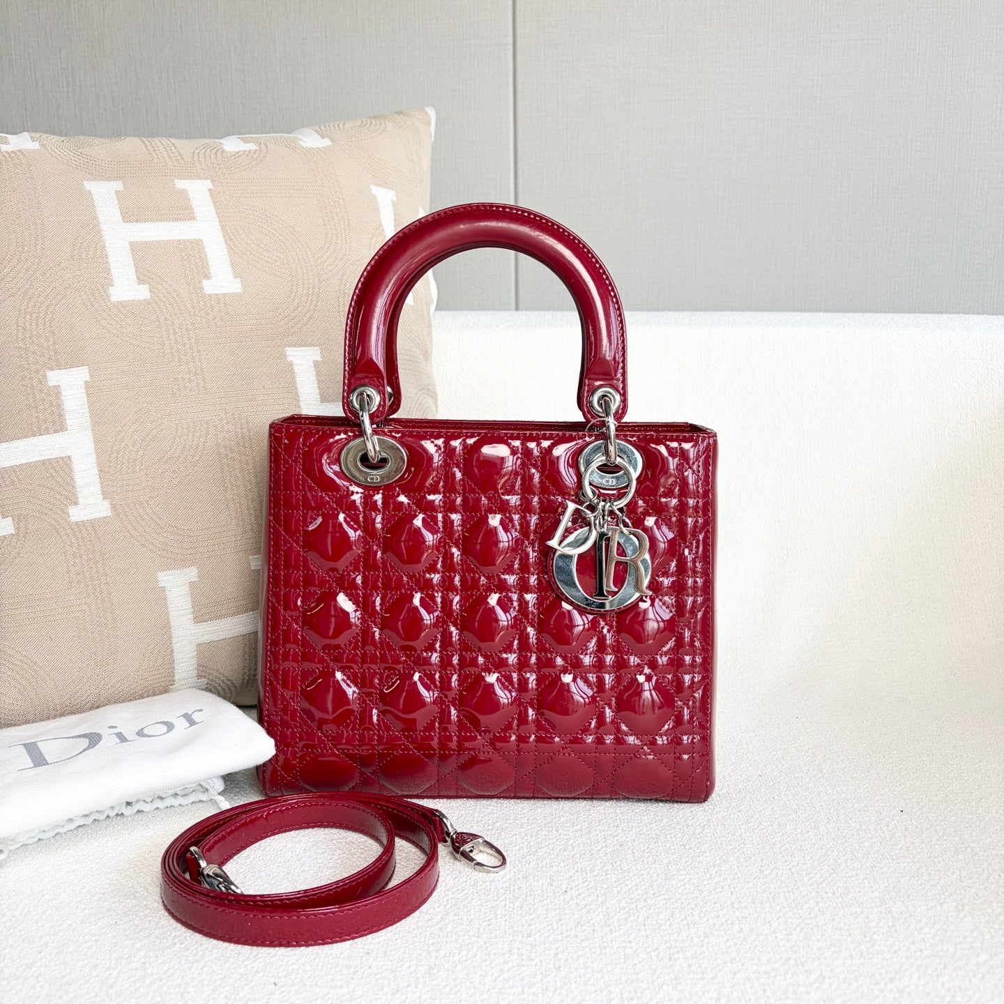 Dior - Lady Dior - Patent leather - Burgundy - (medium)