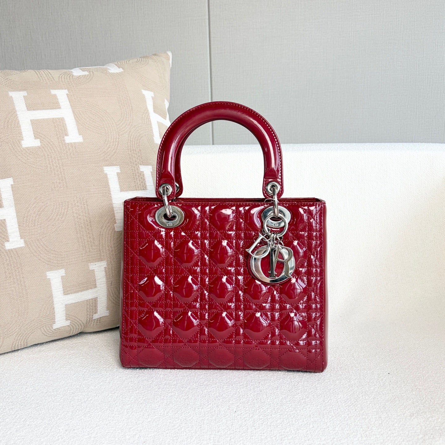 Dior - Lady Dior - Patent leather - Burgundy - (medium)