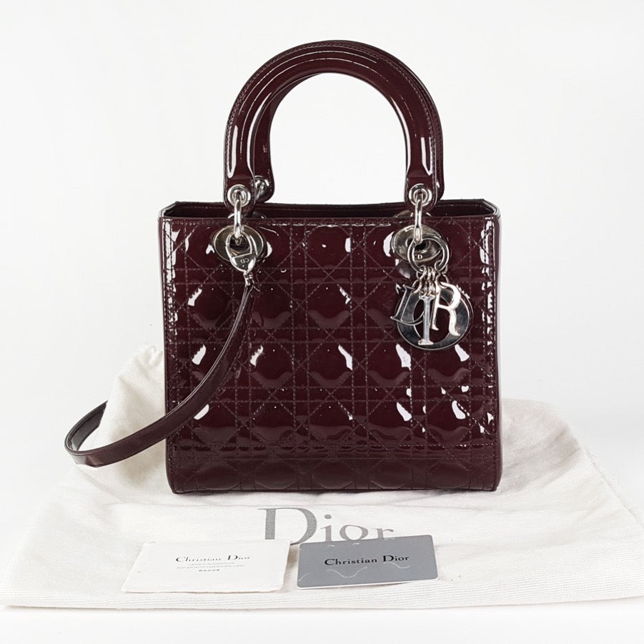 Dior - Lady Dior - Patent leather - Burgundy - (medium)
