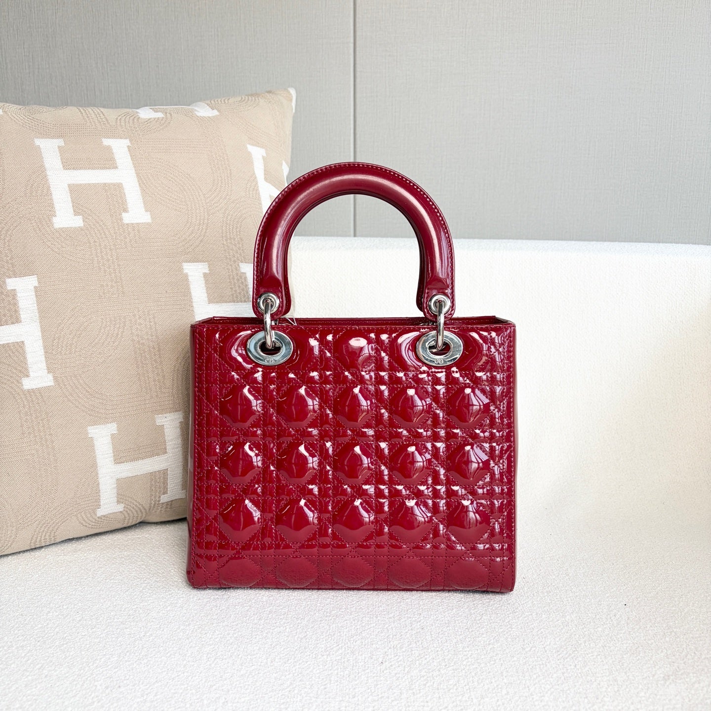 Dior - Lady Dior - Patent leather - Burgundy - (medium)
