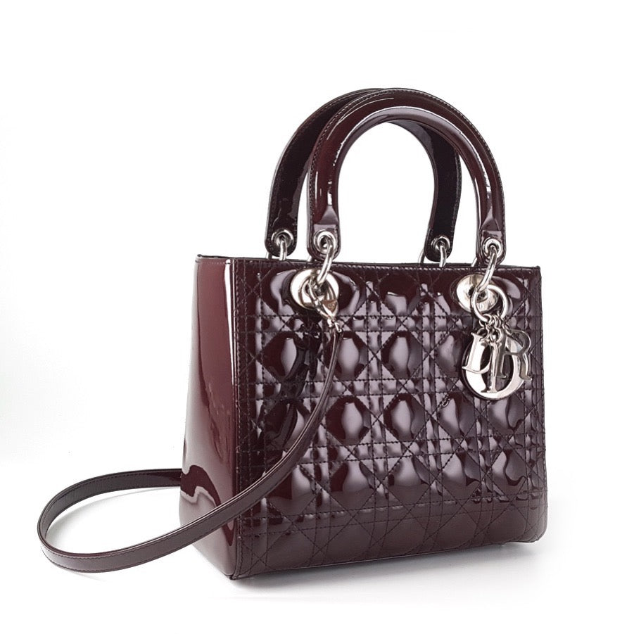 Dior - Lady Dior - Patent leather - Burgundy - (medium)
