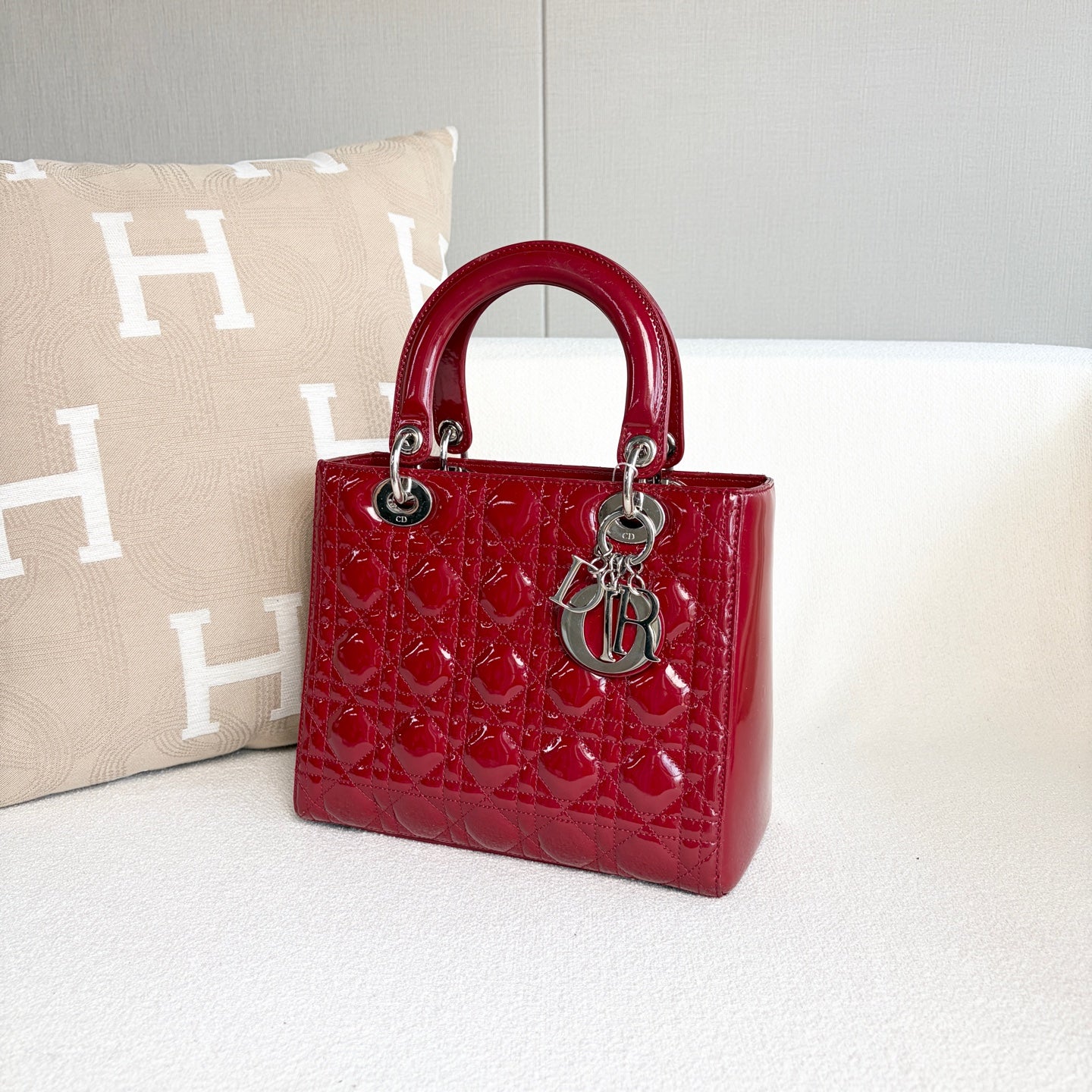 Dior - Lady Dior - Patent leather - Burgundy - (medium)