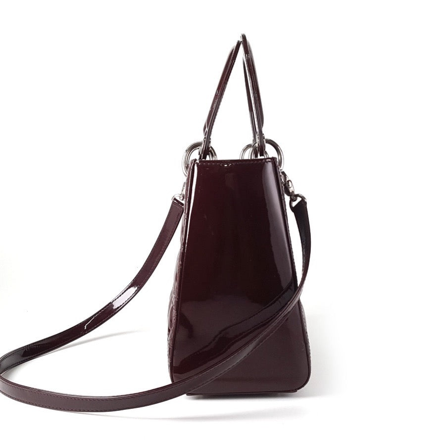 Dior - Lady Dior - Patent leather - Burgundy - (medium)