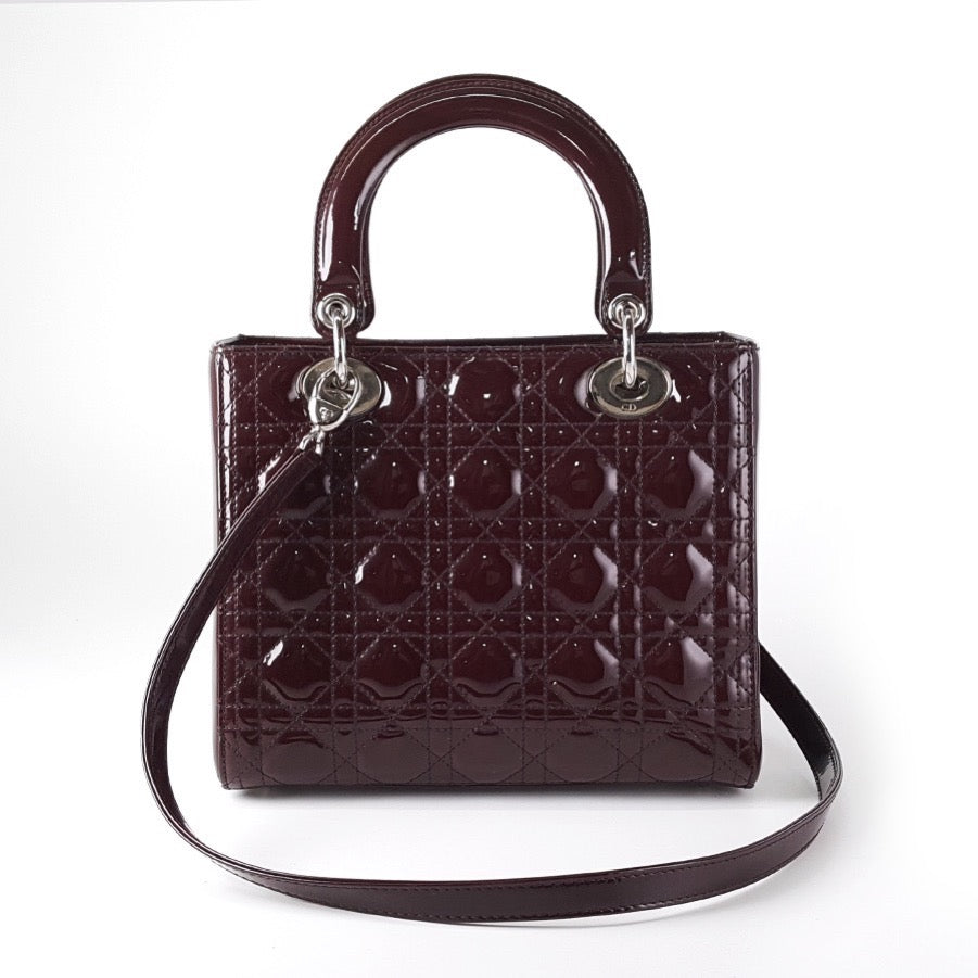 Dior - Lady Dior - Patent leather - Burgundy - (medium)