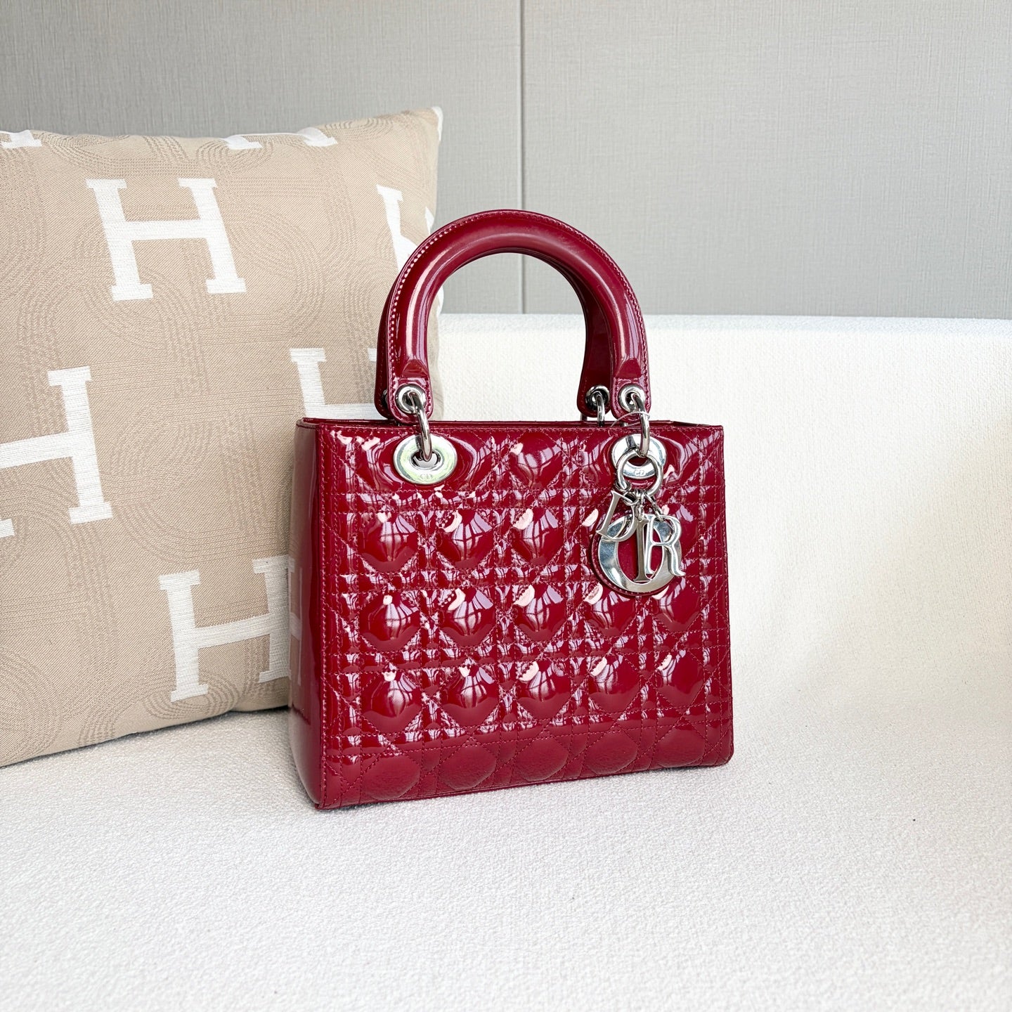 Dior - Lady Dior - Patent leather - Burgundy - (medium)