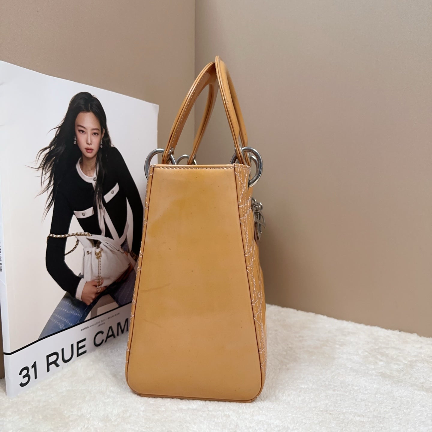 Dior - Lady Dior - Patent leather - Camel - (Medium)