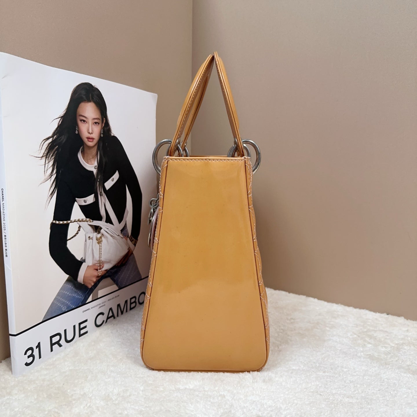 Dior - Lady Dior - Patent leather - Camel - (Medium)