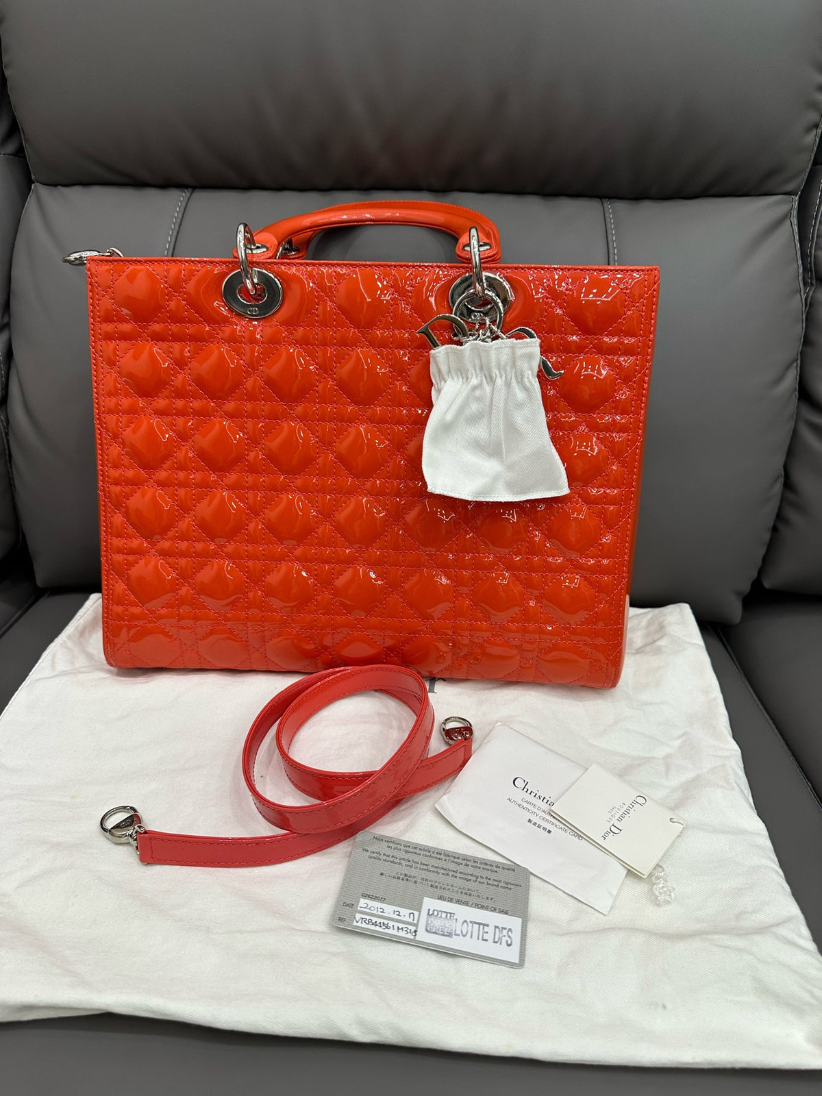 Dior - Lady Dior - Patent leather - Orange - (large)
