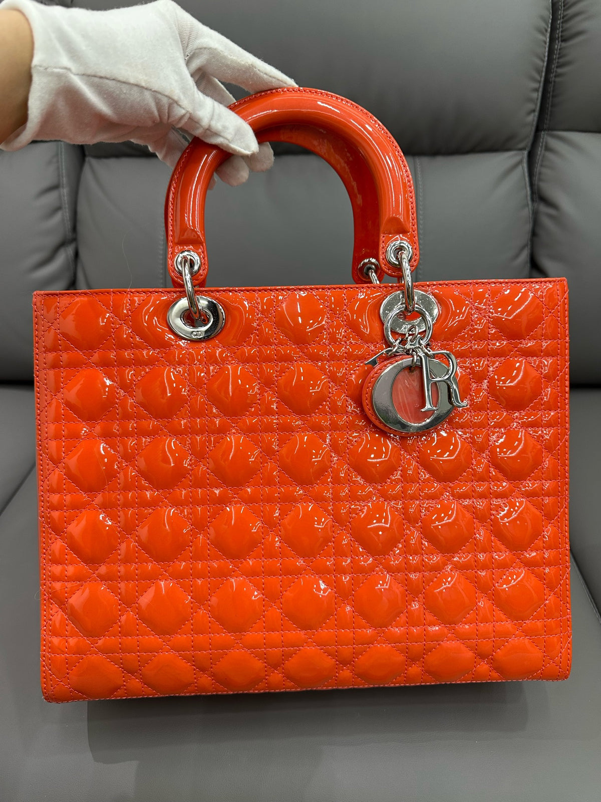 Dior - Lady Dior - Patent leather - Orange - (large)