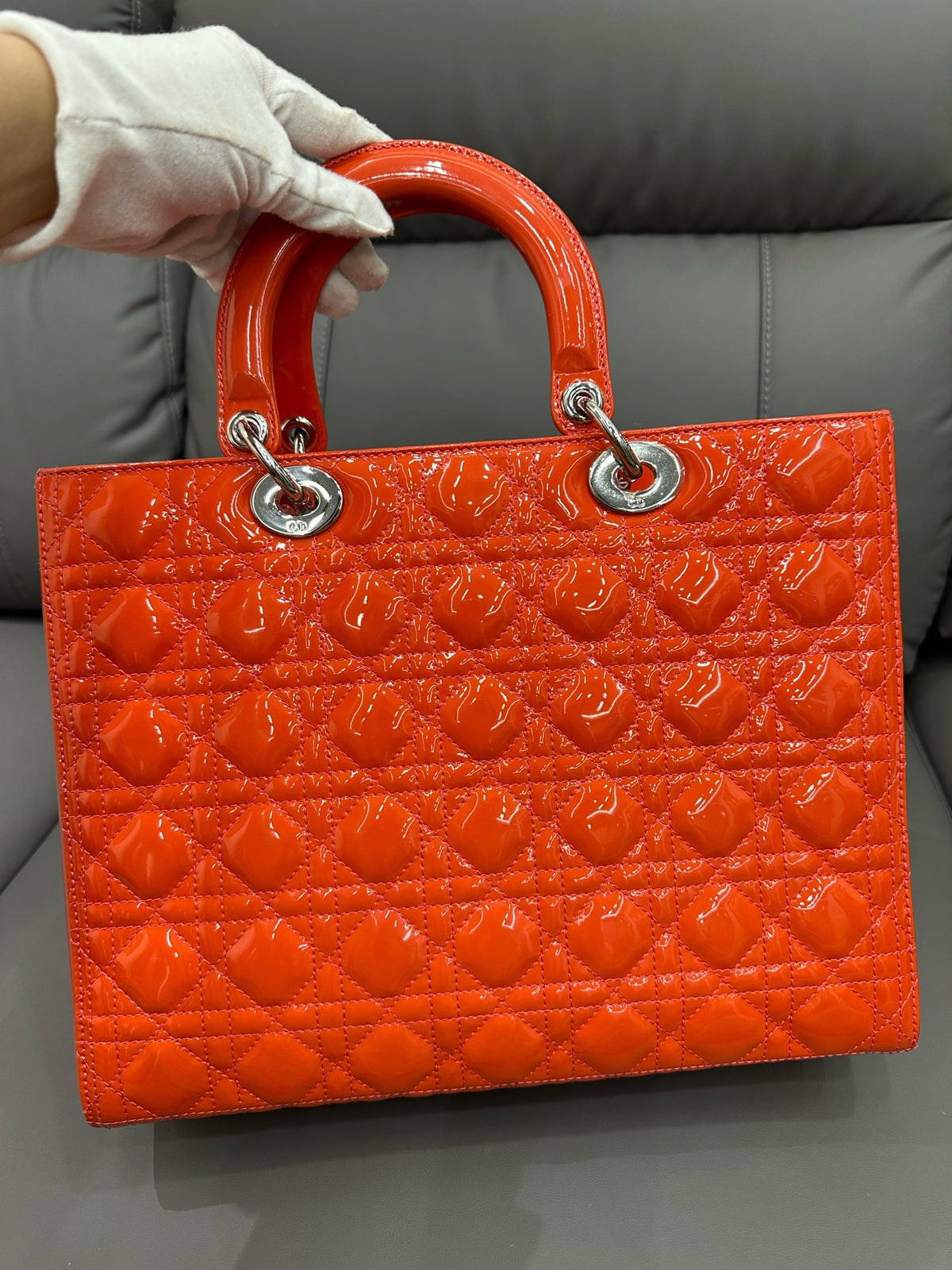 Dior - Lady Dior - Patent leather - Orange - (large)