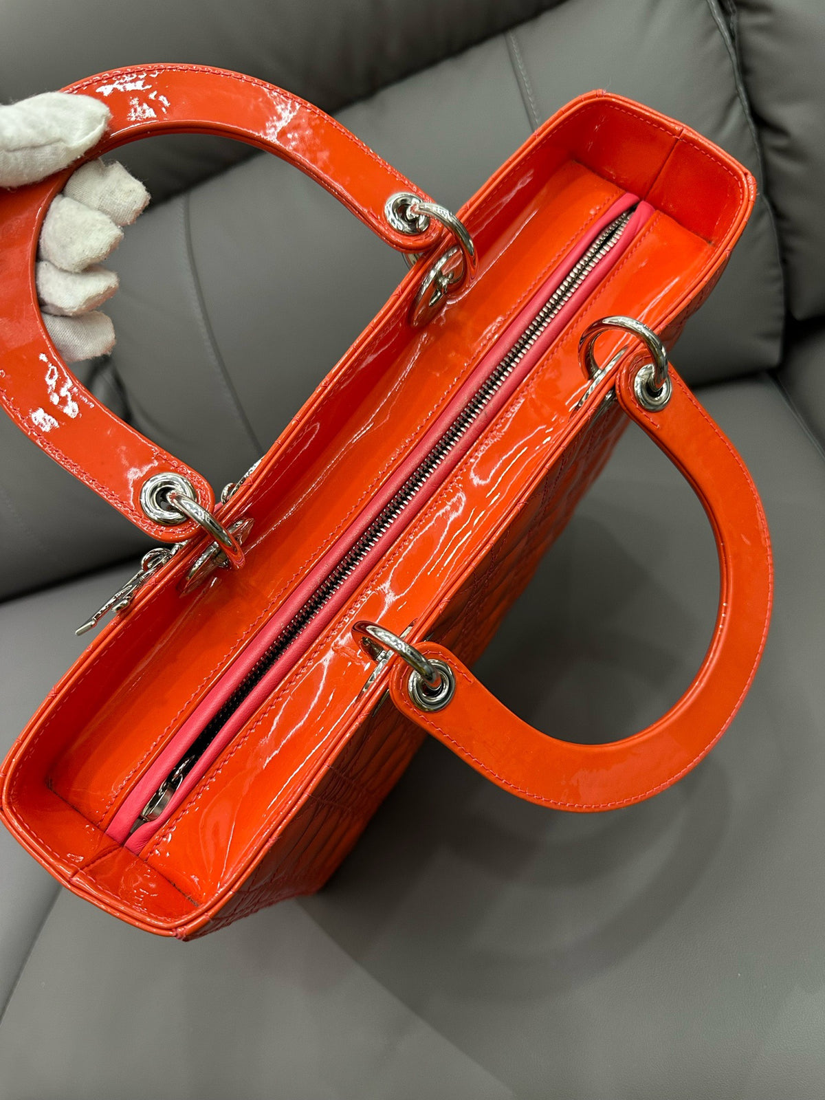 Dior - Lady Dior - Patent leather - Orange - (large)
