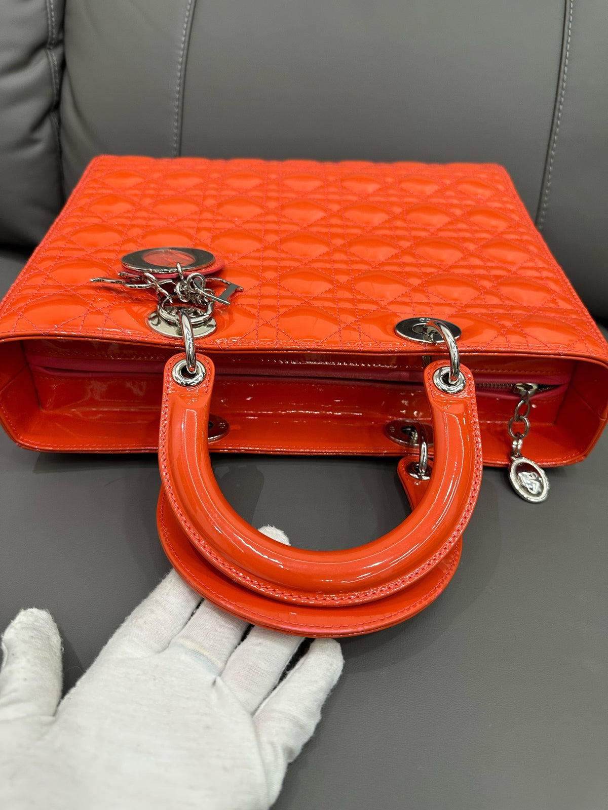 Dior - Lady Dior - Patent leather - Orange - (large)
