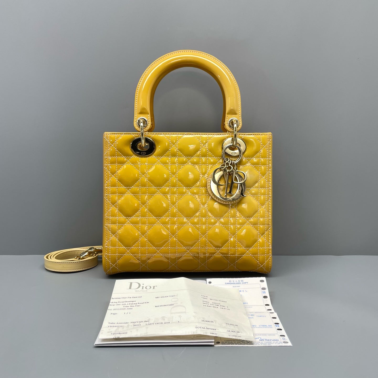 Dior - Lady Dior - Patent leather - Yellow - (medium)