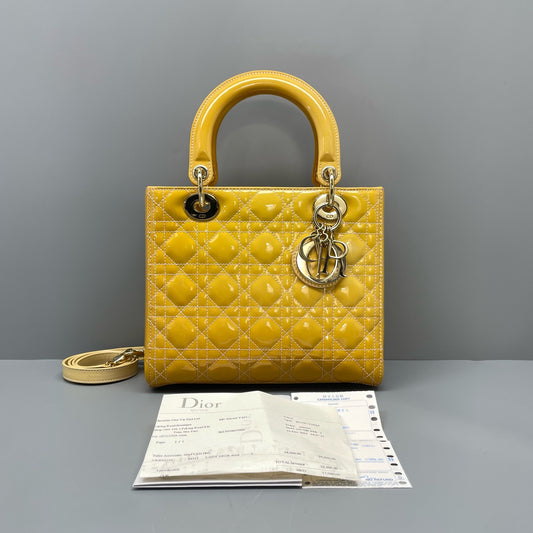 Dior - Lady Dior - Patent leather - Yellow - (medium)