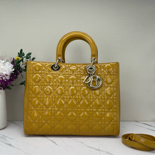Dior - Lady Dior - Patent leather - Yellow - (medium)