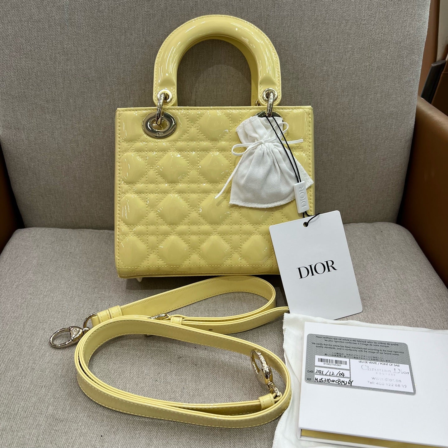 Dior - Lady Dior - Patent leather - Yellow - (mini)